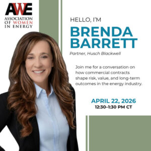Brenda Barrett Partner at Husch Blackwell speaking at AWE Energy Exchange April Lunch and Learn on commercial contracts in the energy industry