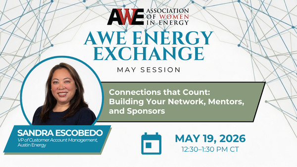 Sandra Escobedo speaking at AWE May Lunch and Learn about networking mentors and sponsors in the energy industry